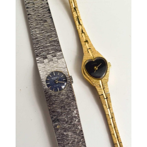 379 - A Romana 1970s steel ladies wristwatch, with bark effect strap and metallic blue dial, together with... 