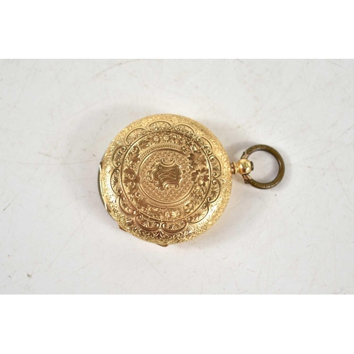 386 - A late 19th century 18ct gold ladies pocket watch, white enamel dial, Roman numerals, and subsidiary... 