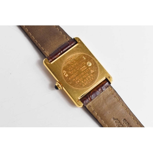 44 - A Must de Cartier Vermeil tank watch, silver gilt, marked 925, 59005, original Cartier brown crocodi... 