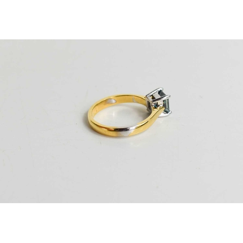 58 - An 18ct yellow gold and blue diamond solitaire ring, the princess cut diamond approximately 1ct, cer... 