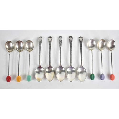 11 - A set of six silver coffee bean spoons together with five matching Victorian silver teaspoons, 2.5to... 