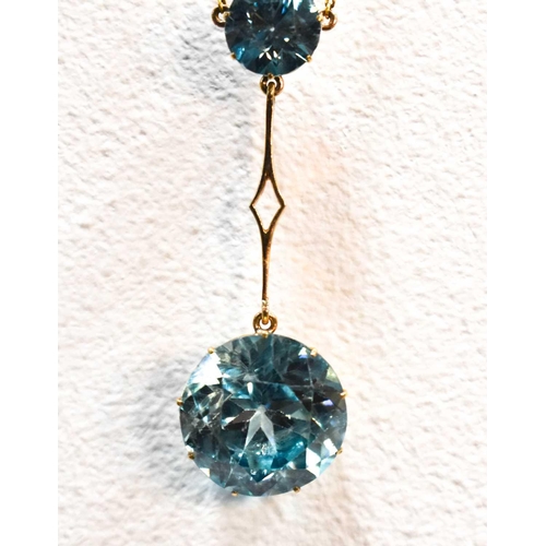 152 - A 9ct gold and blue zircon pendant necklace, the pale blue brilliant cut zircons; 15mm and 8mm diame... 