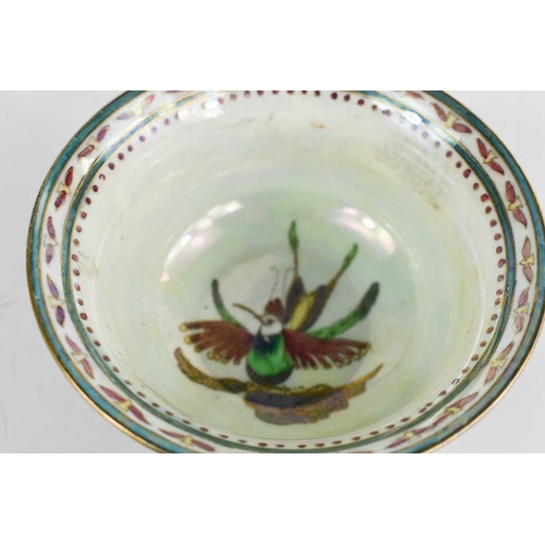 157 - Wedgwood Fairyland lustre York bowl with deep green mottled pearl ground and depicting birds of para... 