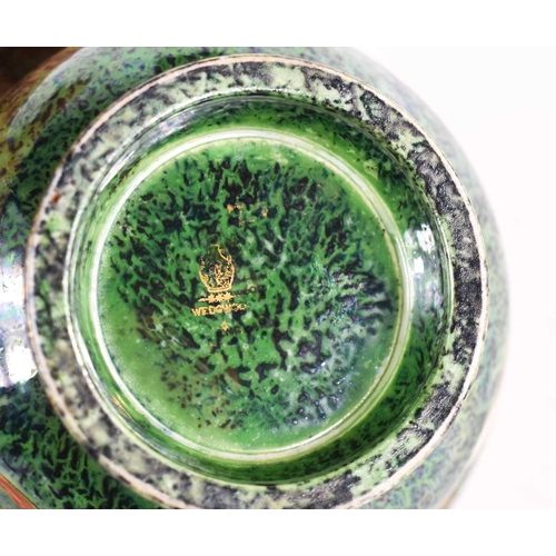 157 - Wedgwood Fairyland lustre York bowl with deep green mottled pearl ground and depicting birds of para... 