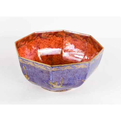 159 - Wedgwood Fairyland Lustre octagonal bowl, by Daisy Makeig-Jones, the exterior decorated with birds o... 