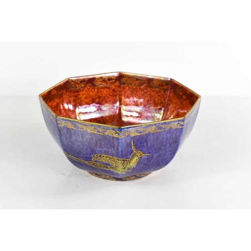 159 - Wedgwood Fairyland Lustre octagonal bowl, by Daisy Makeig-Jones, the exterior decorated with birds o... 