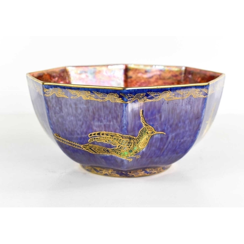 159 - Wedgwood Fairyland Lustre octagonal bowl, by Daisy Makeig-Jones, the exterior decorated with birds o... 