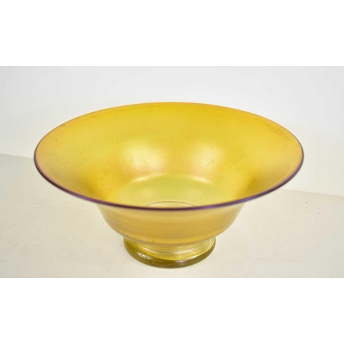 172 - An LCT Tiffany vintage yellow iridescent glass bowl, circa 1910, etched LCT to the base, 25cm diamet... 