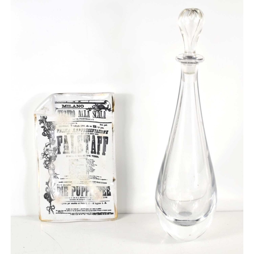 176 - A Fornasetti 'Falstaff' dish together with a Mid-Century Orrefors crystal glass decanter, 36cm high.