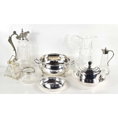 204 - A selection of glassware to include an Indian silver plated and cut crystal claret / water jug, toge... 