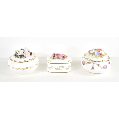 205 - Three Royal Crown Derby porcelain jar & covers, all commemorative examples: Her Majesty Queen Elizab... 