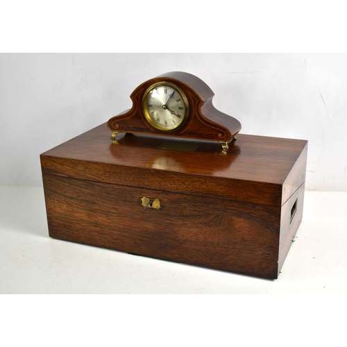 268 - A 19th century mahogany writing box with fitted interior and brass flush handles, 46cm wide, togethe... 