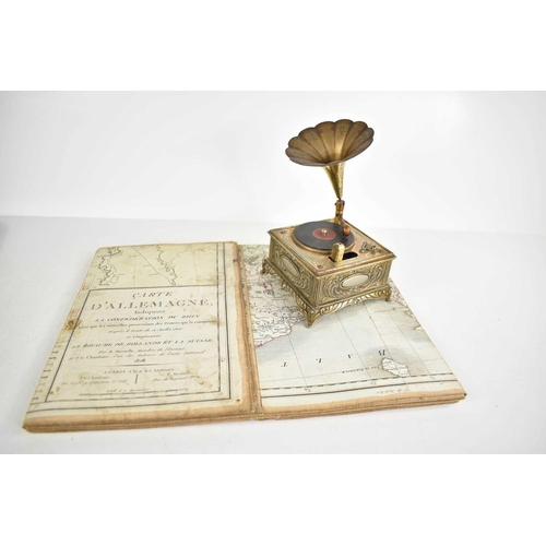 280 - A vintage novelty table lighter in the form of a gramophone, together with an 1808 French map; Carte... 