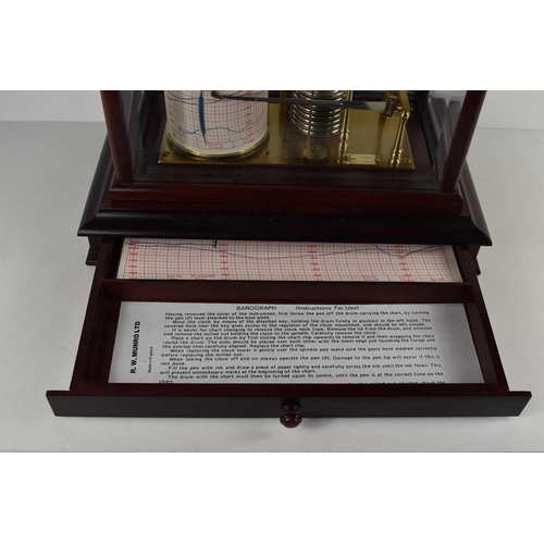 282 - A 20th century mahogany cased barograph by R.W Munro in a bevelled glass case with single draw below... 