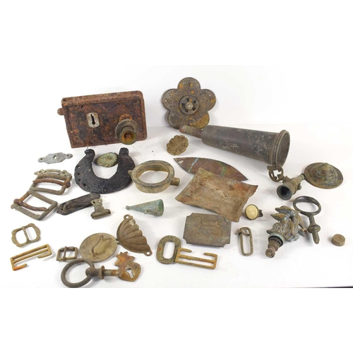 294 - A collection of metal detecting finds to include a Medieval copper alloy ring brooch, a Medieval cop... 