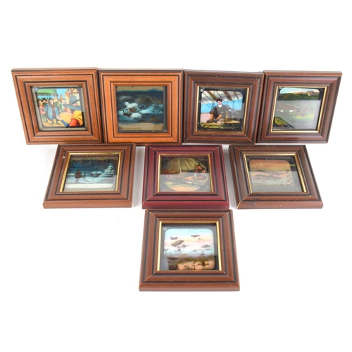 307 - A group of handpainted magic lantern slides depicting The Wright Brothers airplane, Bear Hunt and ot... 