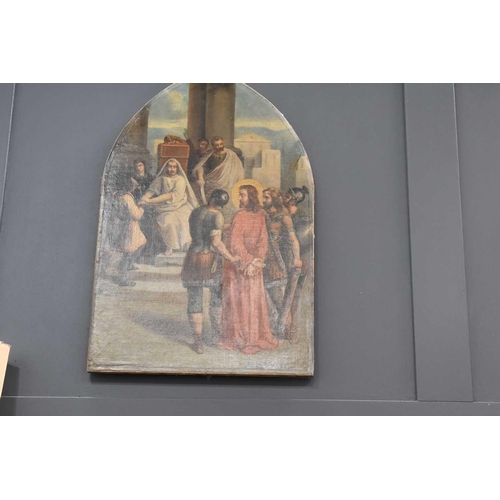 400 - Four ecclesiastical 19th century arch form paintings depicting four of the Stations of the Cross, to... 