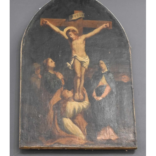 400 - Four ecclesiastical 19th century arch form paintings depicting four of the Stations of the Cross, to... 