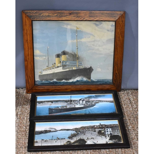 402 - Two early 20th century hand coloured engravings, one depicting the steamship 'Onward' leaving the po... 