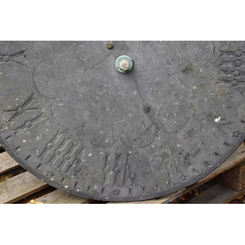 488 - A large slate clock face, possibly a courtyard example.