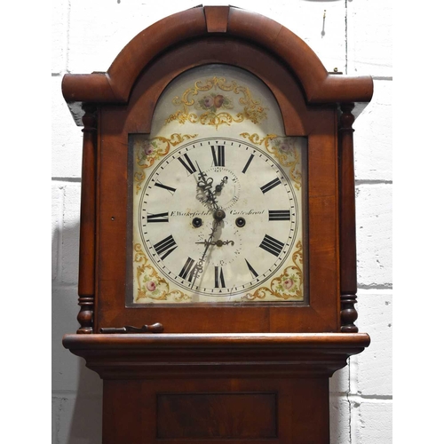 503 - A 19th century longcase clock by E Wakefield of Gateshead, the painted dial of gilt scrollwork and R... 