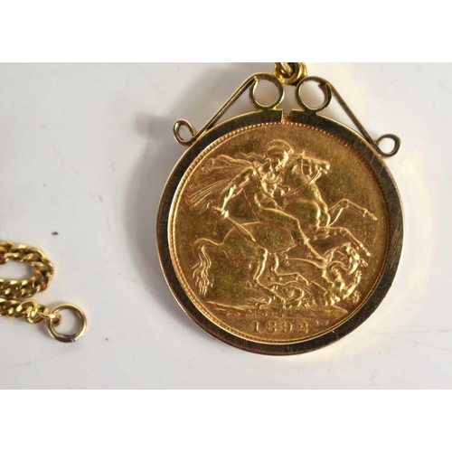 84 - A Queen Victoria full gold sovereign, Sydney mint, dated 1892, set in a 9ct gold mount, 9.8g.