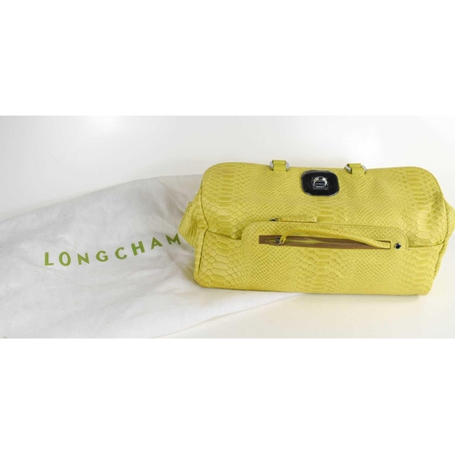 194 - A Longchamp pale green crocodile skin pattern handbag with chrome fittings.