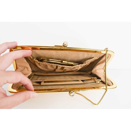 195 - A vintage gold kid Onward of Hong Kong evening bag, with diamantes set to the ball form clasp, the s... 