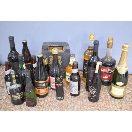 74 - A selection of vintage beers, brandy, wine and bottle of Louis Dubrince Brut champagne 2006.