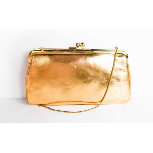 195 - A vintage gold kid Onward of Hong Kong evening bag, with diamantes set to the ball form clasp, the s... 