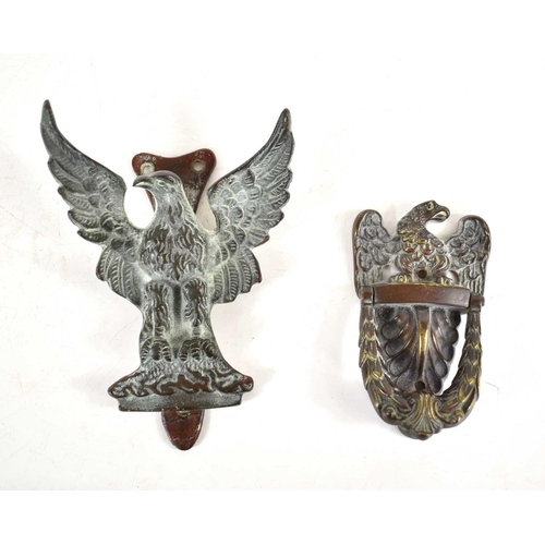 259 - Two 19th century bronze door knockers in the form of eagles, one manufactured by Elpec and the eagle... 