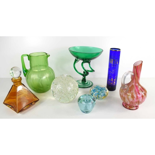 297 - CHARITY LOT - A group of Art glass to include a Loetz water jug in the Neptune pattern, 16cm high, a... 