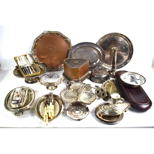 351 - CHARITY LOT: A quantity of silver plated items to include trays, fish knives and forks, bon bon dish... 