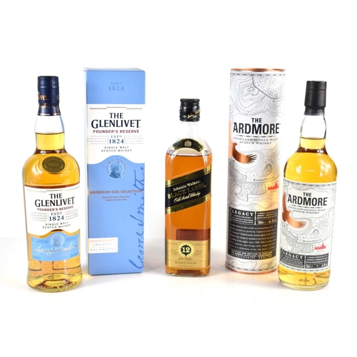 60 - Scotch Whisky: A group of whisky comprising of The Ardmore Legacy single malt, Johnnie Walker 'Black... 