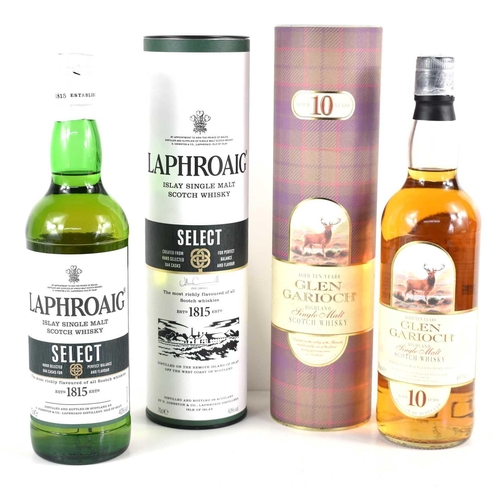 63 - Scotch Whisky: Glen Garioch 10 year old single malt and a bottle of Laphroaig Select single malt whi... 