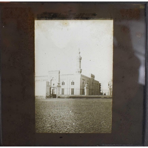 123 - A collection of early 20th century glass photographic slides to include The Tower of Ramleh, buildin... 