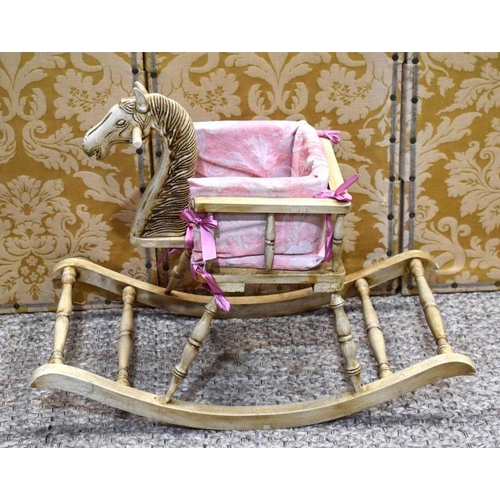 13 - A 20th century Victorian style childs rocking chair with hobby horse head, painted and stained finis... 