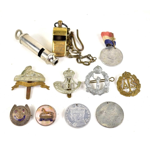 135 - A group of collectables to include a Midland Railway brass whistle manufactured by J. Hudson & Co, R... 