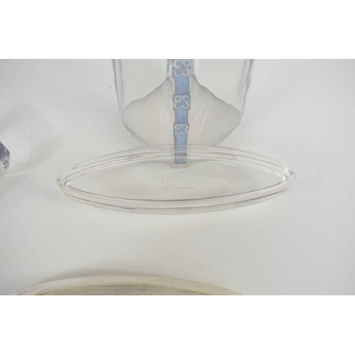 143 - A Rene Lalique glass Fleurettes Art Deco part dressing table set, moulded glass fleurettes, comprisi... 