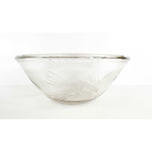 148 - A Rene Lalique glass 'Wheat' bowl, etched with wheat design, engraved signature to the base, 21cm di... 