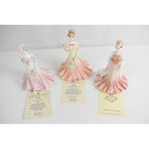 154 - Three Coalport Bone China ladies, to include The Flowers Ladies Collection Fairest Lily L/E 487/2000... 