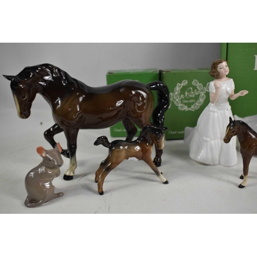 168 - A selection of ceramics to include Beswick foals, horses, duck, mouse, koala bears, and a Royal Doul... 