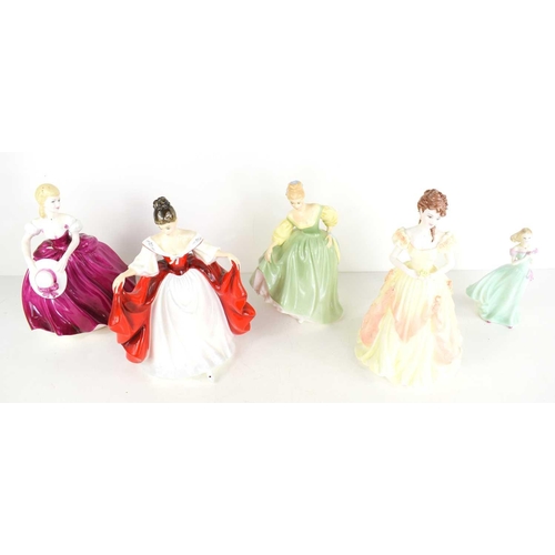 170 - A group of five bone china figurines to include two Coalport Ladies of Fashion - Amanda and Karen - ... 