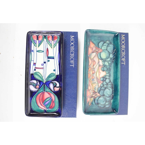 176 - Two Moorcroft pottery dishes, of rectangular form: Charles Rene Mackintosh pattern 95, and another w... 