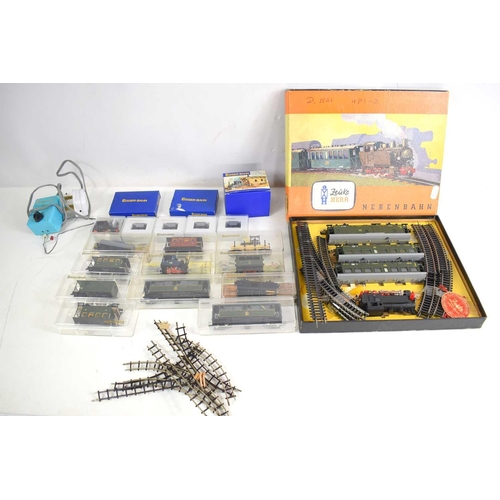 21 - A boxed Leuke Heer TT gauge train set together with a group of Egger-Bahn narrow gauge locomotives a... 