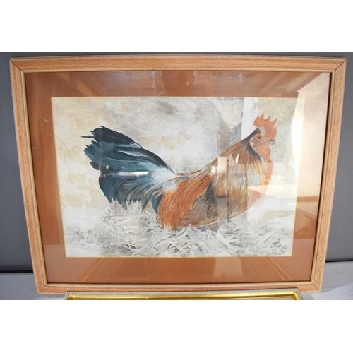 300 - A watercolour painting of a cockerel signed M.D Gatward together with a Russell Flint print, 39cm by... 