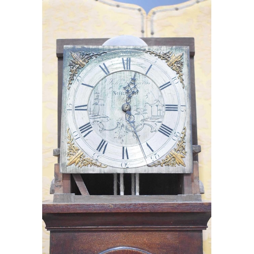 332 - A late 18th century John Edwards of Norwich oak longcase clock, the silvered dial engraved chinoiser... 