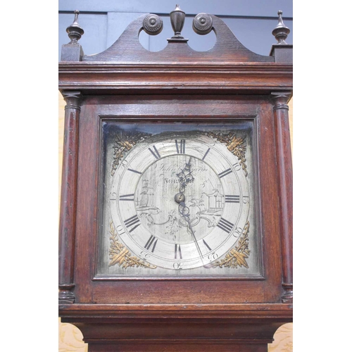 332 - A late 18th century John Edwards of Norwich oak longcase clock, the silvered dial engraved chinoiser... 