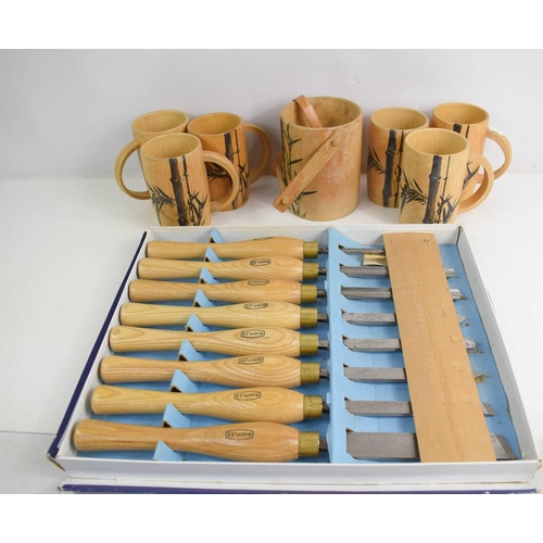 343 - A set of Marples woodturning tools, eight in total in the original box, together with a set of Chine... 