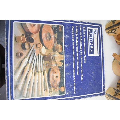 343 - A set of Marples woodturning tools, eight in total in the original box, together with a set of Chine... 